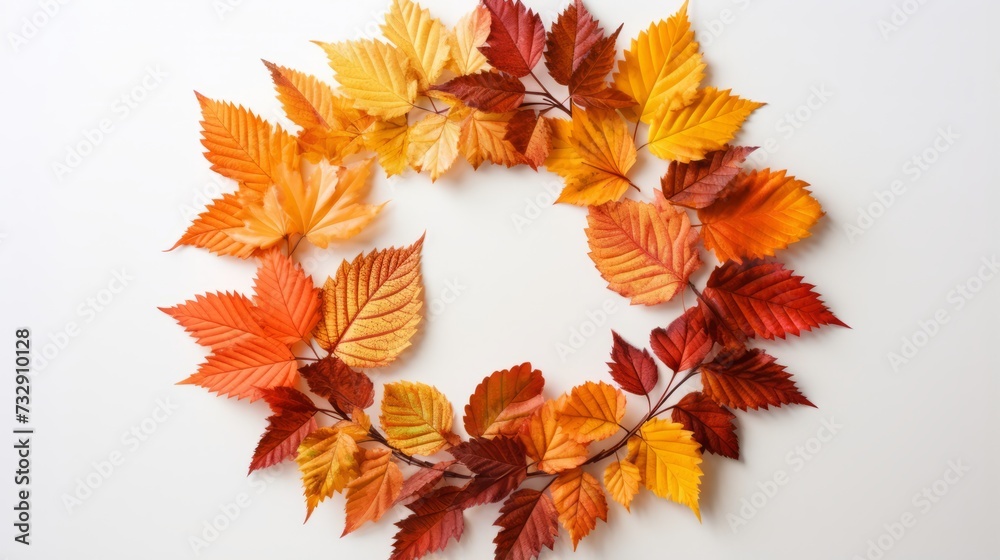 Autumn leaves arranged in a wreath