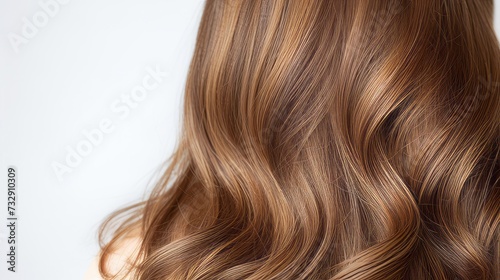Close up of chestnut brown hair with highlights on white