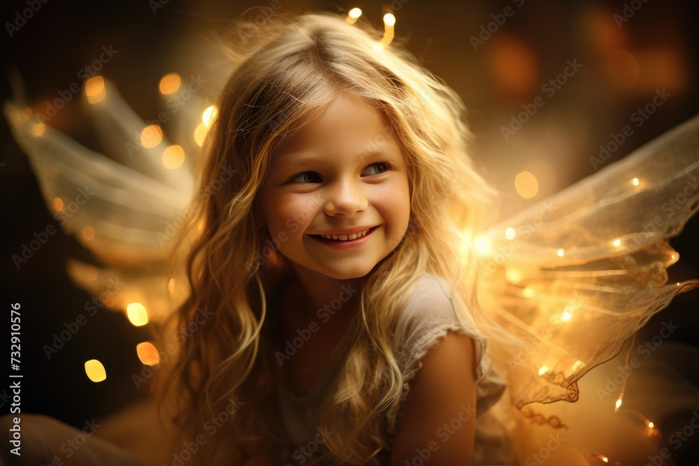 Angelic sweetness captured against a canvas of radiant bokeh lights.