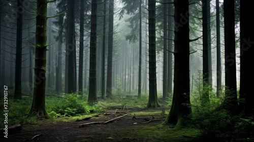 A dense  misty forest shrouded in mystery