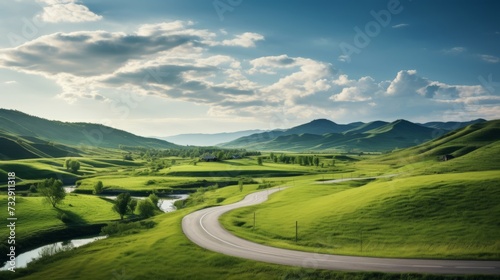 A picturesque countryside with a winding road © Cloudyew