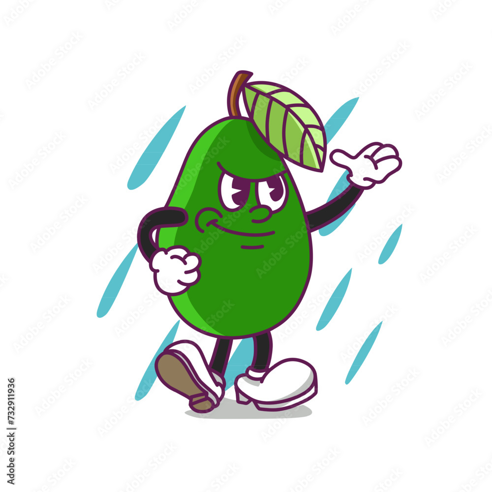 Illustration of cute fruit and vegetable cartoon character with eye and hand