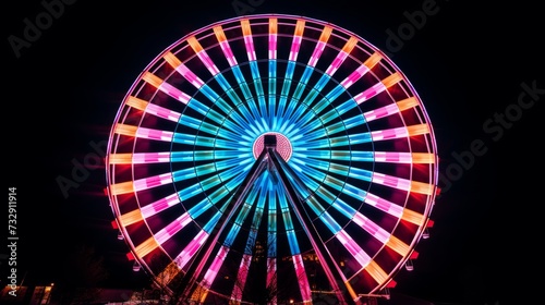 A vibrant ferris wheel lighting up the night