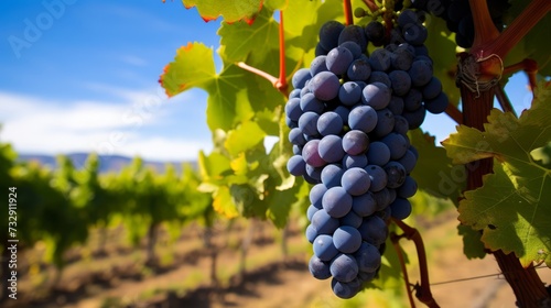 A vineyard with ripe grapes ready for harvest