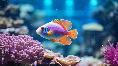 Small colorful fish swimming around beautiful corals under the sea