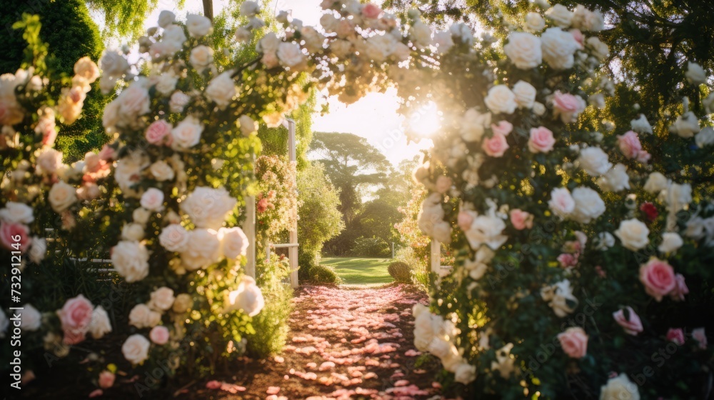 Backyard garden wedding with blooming roses