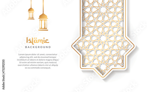Islamic background with lantern ornament and golden luxury arabic pattern vector design
