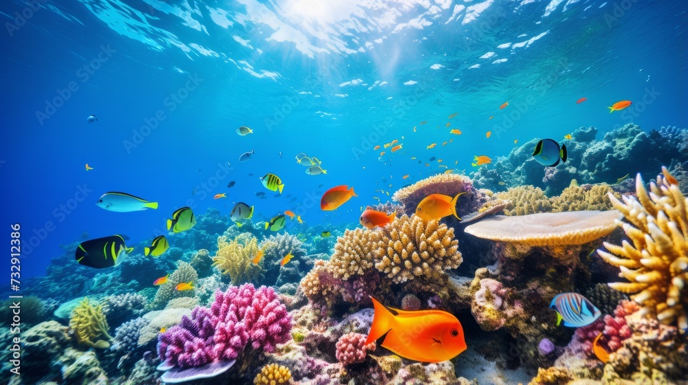 Obraz premium Diverse coral reefs teeming with colorful marine life