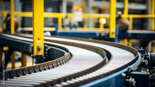 Industrial conveyor belt moving products in a factory © Cloudyew
