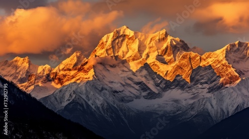 Majestic mountains basked in the warm glow of the setting sun