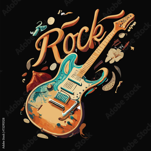 Rock and roll typographic music guitar with r eps vector design suitable for unisex t-shirt, tee design, hoodies, poster, music festival banner, cover, logo vector illustration