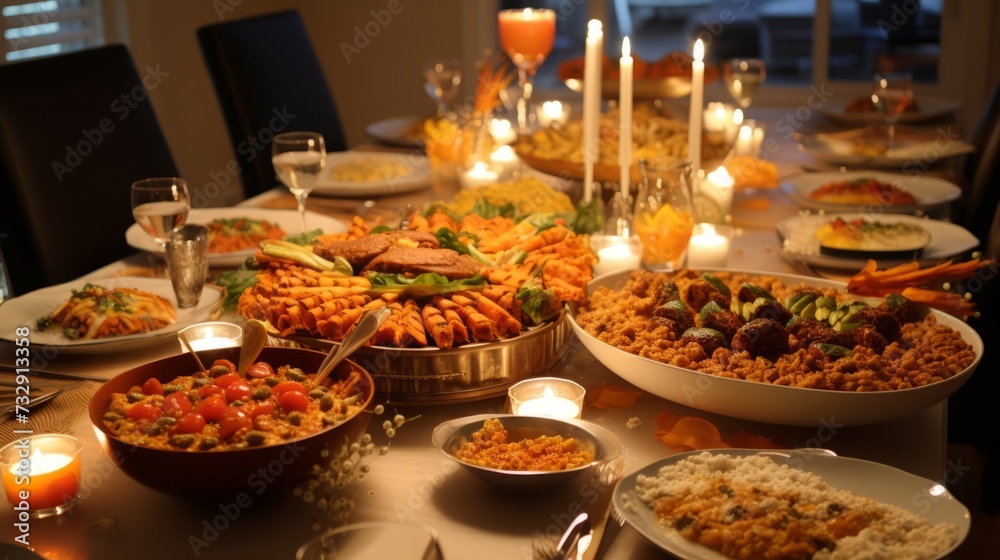 Obraz premium Diwali celebration with a family feast