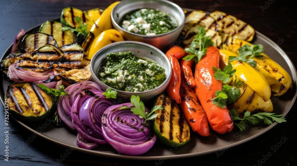 Grilled vegetable platter with a medley of colors and flavors
