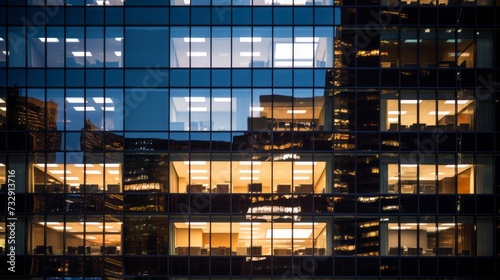 Glaring office building windows and exterior lighting contributing to urban light pollution
