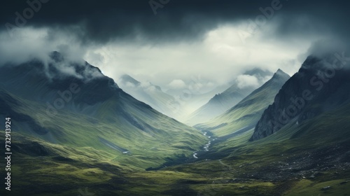 Moody mountain landscape with dramatic sky