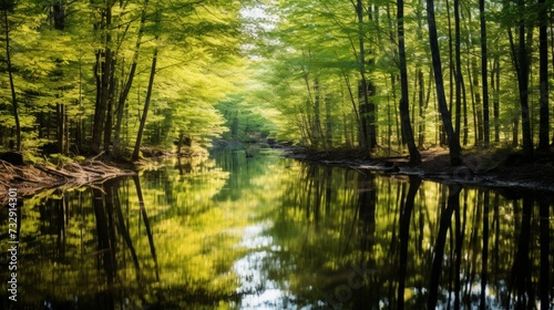 The reflection of a forest in a glassy pond © Cloudyew