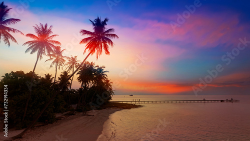 Banner Summer with colorful theme as palm trees background as texture frame background