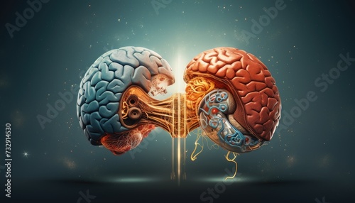 The concept of the human brain. The right creative hemisphere versus the left logical hemispher photo