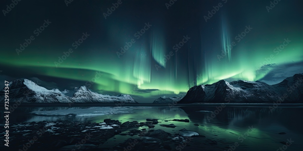 Cinematic aurora borealis, desaturated