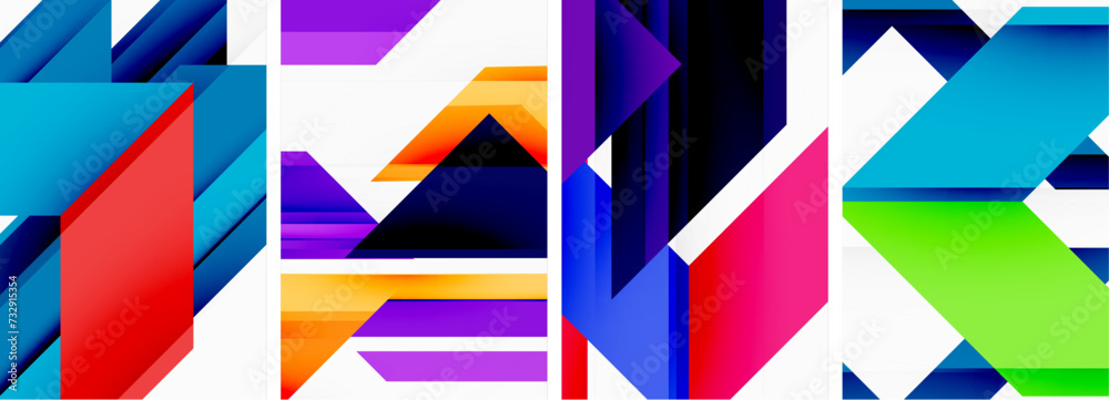 Bright colorful geometric abstract poster background set Bright colorful geometric abstract poster background set
