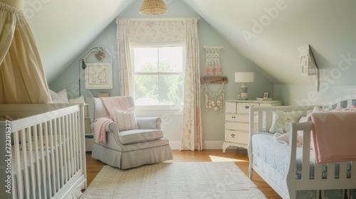 Farmhouse-Inspired Cozy Nursery with Pastel Hues AI Generated.