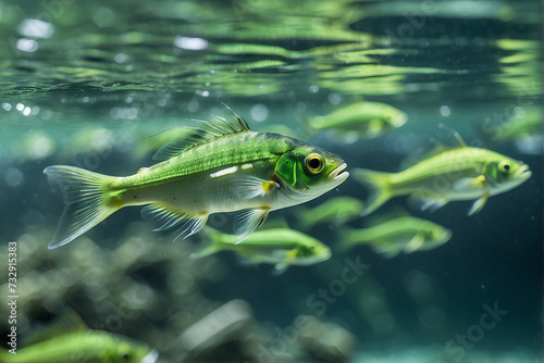 Glowing Aquatic Wonders: Light Green Fish in Pristine Waters