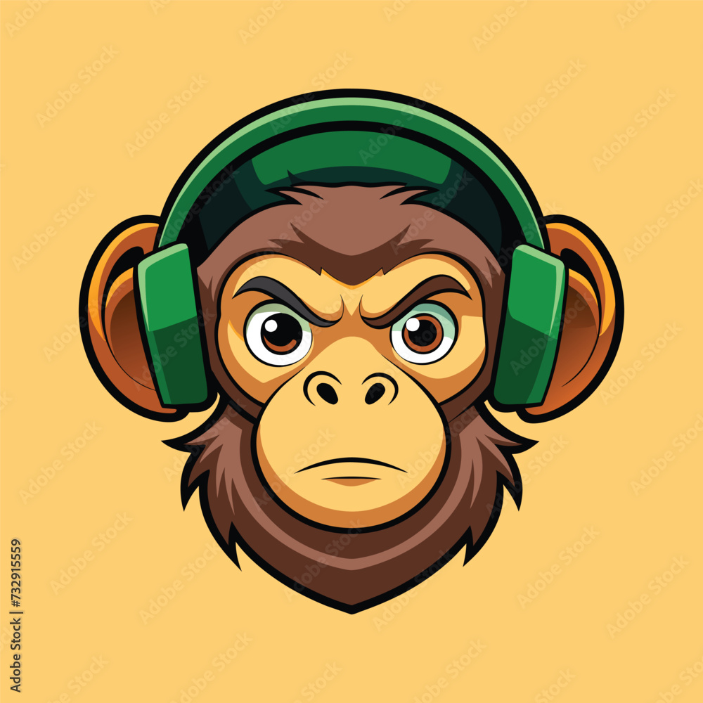Fototapeta premium monkey head mascot for gaming e-sport logo, tee, t-shirt. cartoon monkey wearing a headphone vector illustration
