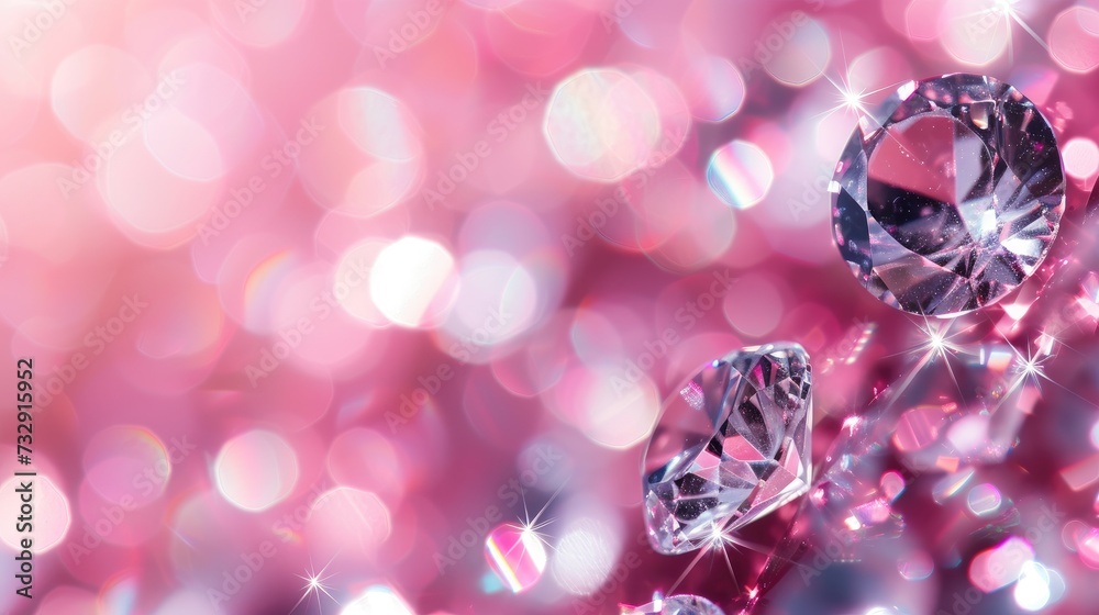 Sparkling diamonds dazzle against a radiant pink bokeh backdrop, shimmering with elegance. Ai Generated. Sparkling diamonds dazzle against a radiant pink bokeh backdrop, shimmering with elegance. Ai Generated.