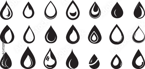 Black and white set of Vector black drop icon on white background