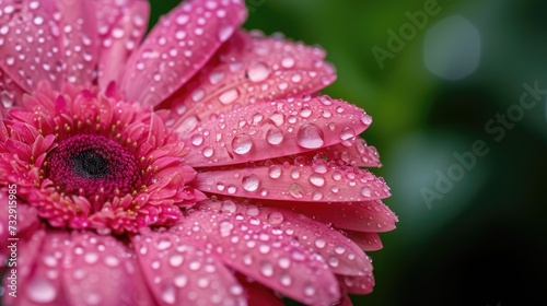 Close-up of a pink flower adorned with glistening water droplets, a refreshing and delicate sight, Ai Generated.
