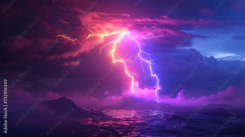 A vibrant 3D rendering captures the intensity of a colored lightning strike. Dynamic, Ai Generated.