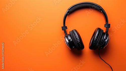 High-quality headphones showcased against a vibrant orange background for a modern aesthetic, Ai Generated.