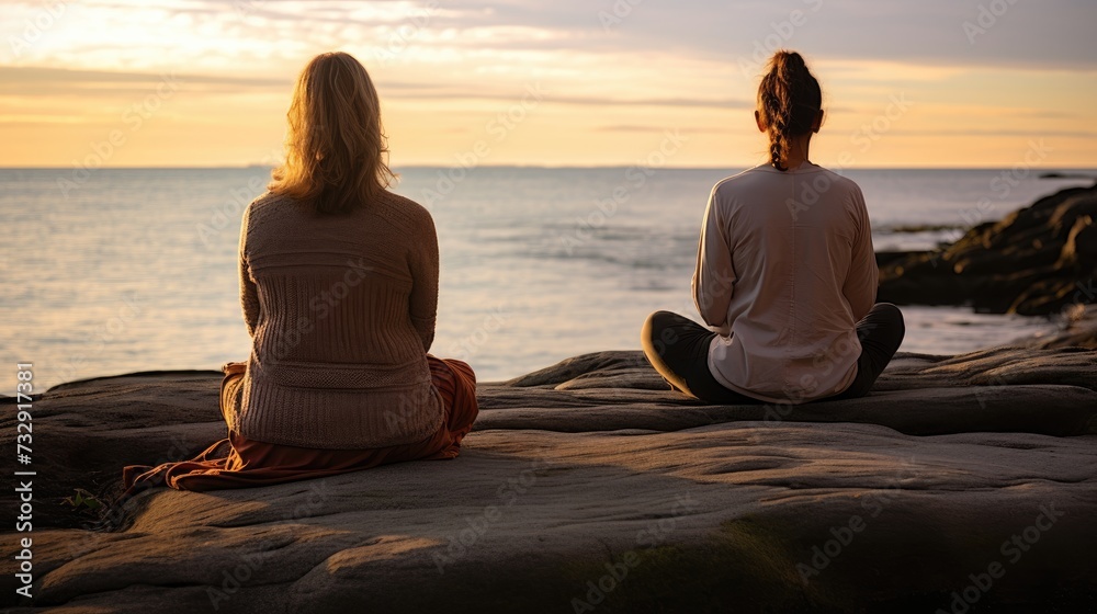 Fototapeta premium Photo from the back a of middle aged women equuss yoga & meditation healthy mind,