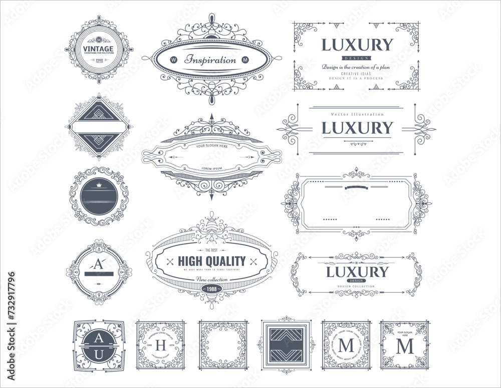Vector illustration of decorative border and frame set and traditional ornament element