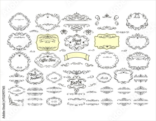 Vector illustration of decorative border and frame set and traditional ornament element