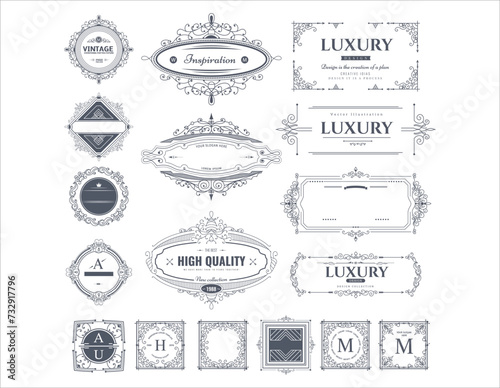 Vector illustration of decorative border and frame set and traditional ornament element