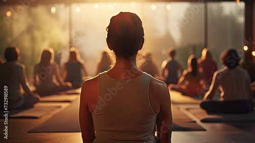 Stock photo of a dedicated yoga instructor leading a class in a peaceful studio,