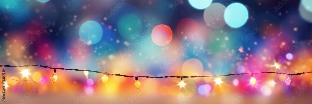 Colorful Bokeh And Retro String Lights In Festive Background