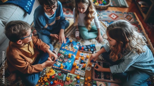 Lively non-traditional family game night for Parent's Day, with board games and snacks spread out on living room floor.