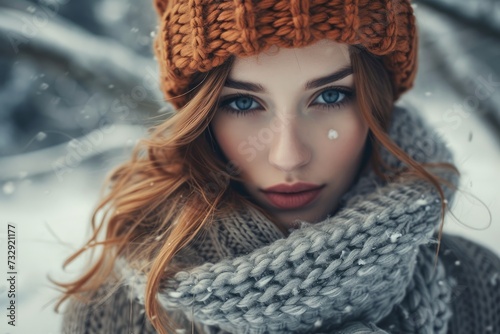 Beautiful portrait of a girl in winter.