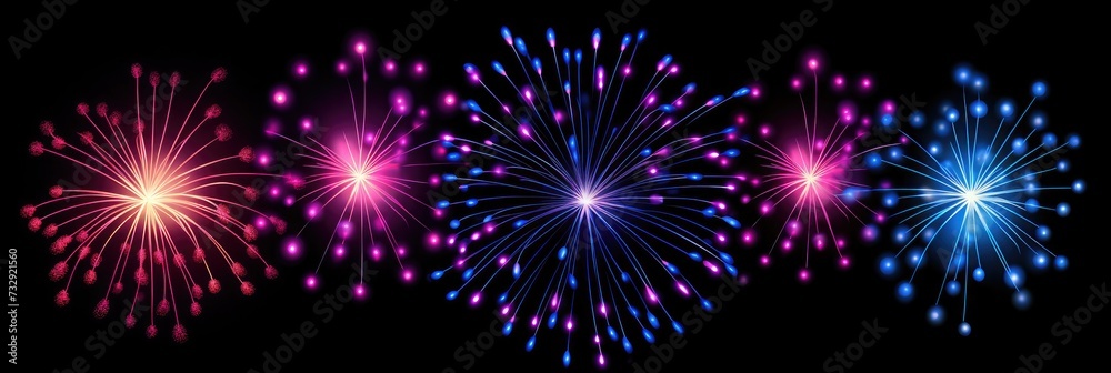 Fireworks in neon style. Black background Fireworks in neon style. Black background