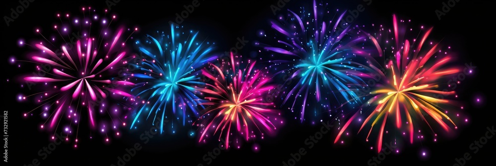 Fireworks in neon style. Black background. Fireworks in neon style. Black background.