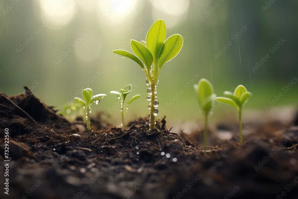 Green seedling illustrating concept of new life and environmental conservation, closeup