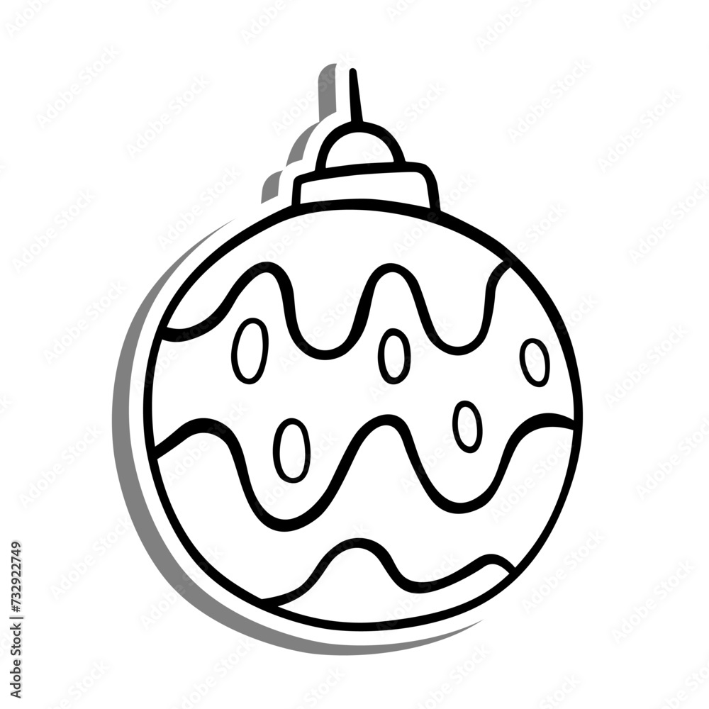 Wave Christmas Bauble Outline on white silhouette and gray shadow. Hand drawn cartoon style. Vector illustration for decorate and any design. Wave Christmas Bauble Outline on white silhouette and gray shadow. Hand drawn cartoon style. Vector illustration for decorate and any design.