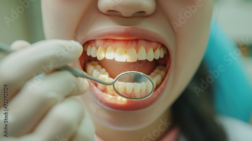 Dental Care patient open mouth with healthy teeth examine by dentist using professional tools