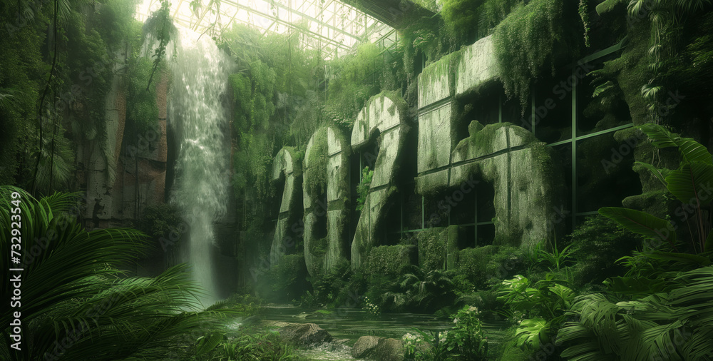 Verdant Ruins 2025 Majestic Waterfall and Overgrown Numerals Stock