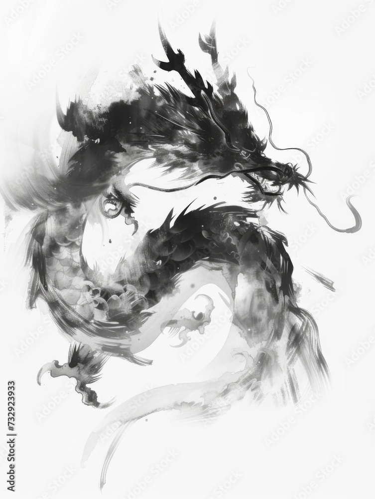 Chinese ink painting of a Chinese drago Chinese ink painting of a Chinese drago