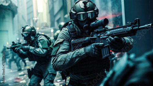 Urbanpecial Forc Breaching Operation: Action-Packedcene with Light Green and Black Gear
