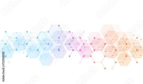 Hexagons pattern background. Genetic research, molecular structure. Chemical engineering. Concept of innovation technology. Used for design healthcare, science and medicine background