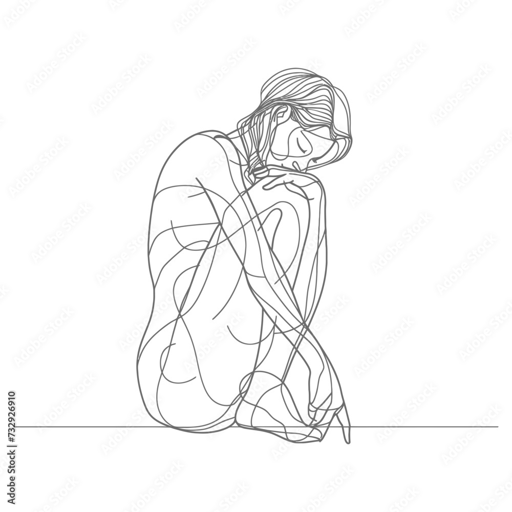 aesthetic woman with continuous line art style black color only